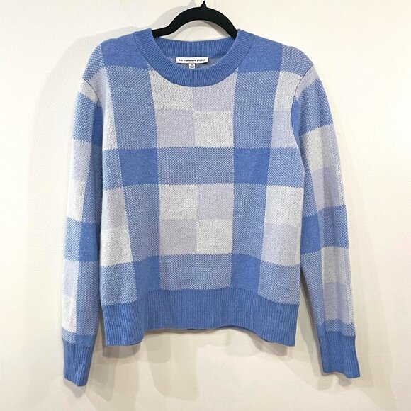 Last Chance! New Cashmere Project 100% Cashmere Plaid Sweater Blue M $316 - Picture 1 of 5